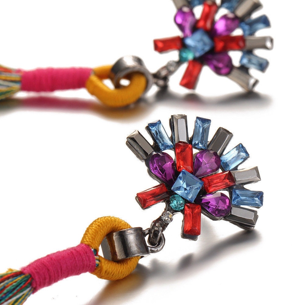 Festival Rhinestone Tassel Fire Orange Earrings - Picture 3 of 5